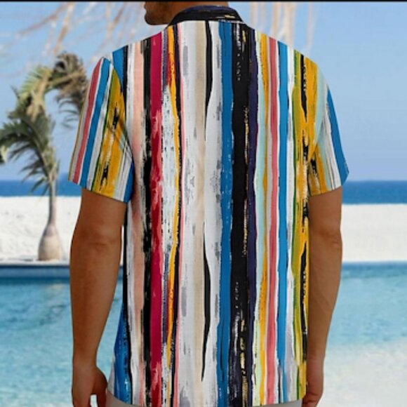 Men's Striped Pattern Button Up Shirt - Picture 2 of 11